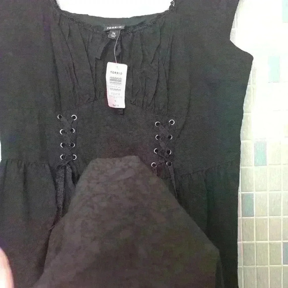 Torrid Black Laceup Dress Corset Babydoll Tulle Goth Steampunk Victorian - Picture 14 of 15
